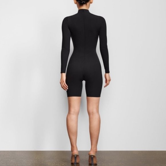 SKIMS NWT Long Sleeves All-In-One Mock Neck Romper in Onyx (Large) - Picture 2 of 5